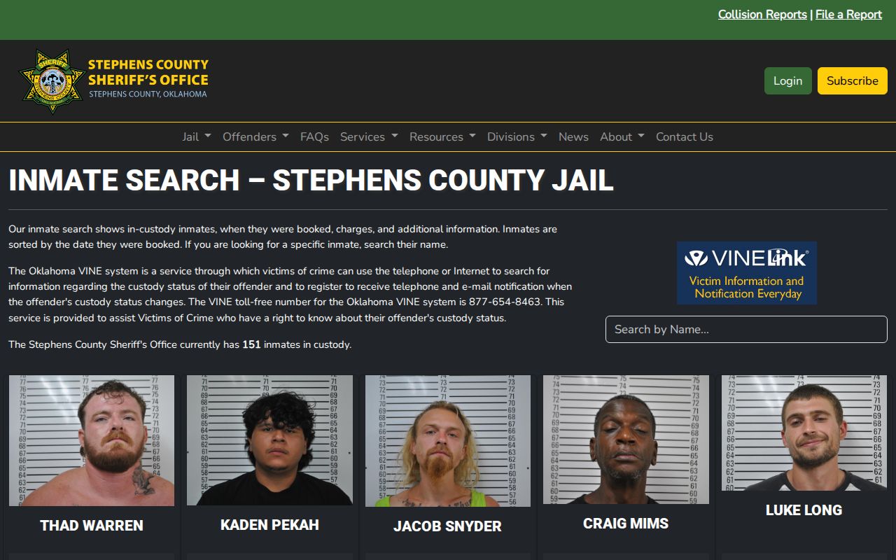 Stephens County current inmate roster and release transfer notice