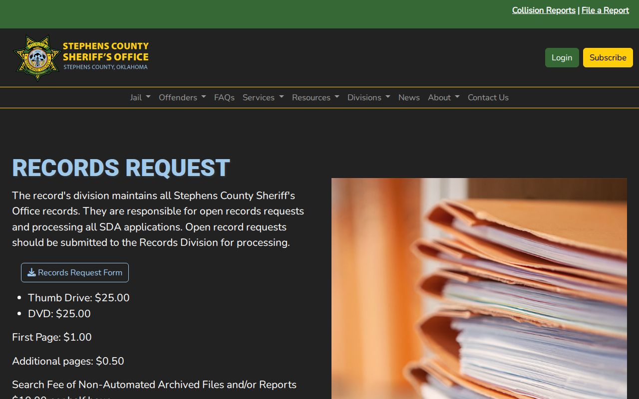 Stephens County release record request form and fee schedule